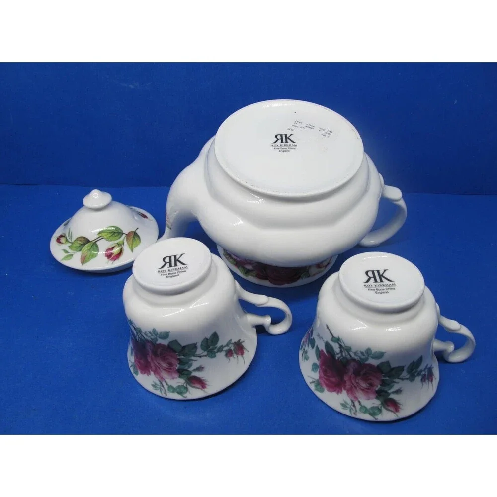 Roy Kirkham Garden Rose Teapot And 2 Tea Cups Excellent